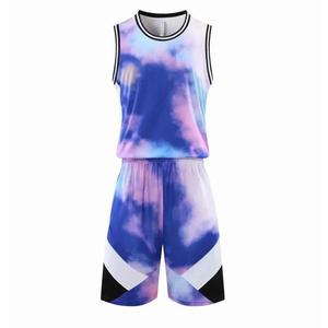 Custom <b>Tie</b> Dye Basketball Uniform Set Blue <b>Purple</b> Basketball Jersey Shorts Sublimation Print Sleeveless Teamwear Sportswear - Product Image 2
