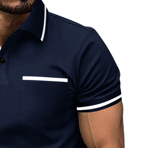<b>Mens</b> Pique Polo <b>Shirt</b> Short Sleeve Casual Golf Tennis <b>Shirt</b> For Chest Pocket Contrast <b>Collar</b> Breathable Summer Casual Wear Top - Product Image 3