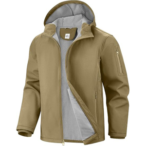 Chaqueta de Forro Polar Beige para Hombre, Cortavientos, con Cierre de Cremallera, Color Sólido, para Otoño, Informal, para Exteriores, con Cuello Alto, de Poliéster, Hecha en Pak - Product Image 1