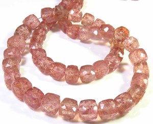 Natural Pink Strawberry Quartz Box Faceted Cube <b>Shape</b> 6-8mm 16" Strand Center Drill Top Grade South African Gemstone Beads - Product Image 3