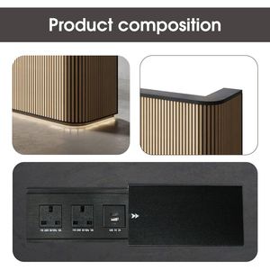 Comptoir de réception incurvé de 70,8 pouces avec grille à lattes verticales et éclairage LED intégré, comptoir moderne pour salon, clinique, salle de sport et hôtel - Product Image 3