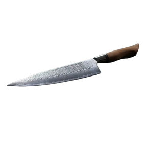 Cuchillo de Chef Personalizado Hecho a Mano por Burraq Ecommerce, Hoja de Acero de Damasco de 7 Pulgadas y 3.0 mm de Grosor, Mango de Madera, Funda de Cuero - Product Image 1