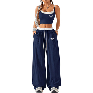 Conjunto de 2 Piezas para Mujer, Top Corto y Pantalones Anchos, Ropa Casual de Calle, Atuendo de Verano, Conjunto a la Moda, Pantalones Holgados, Conjunto Coordinado - Product Image 3