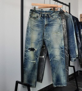 กางเกงยีนส์เดนิมน้ำหนักเบาทรงตรงเอวกลางคุณภาพสูงแบบสั่งทำพิเศษ ตกแต่งด้วยผ้าปะติด ซิป แต่งยับสไตล์ลำลองและเป็นทางการสำหรับฤดูใบไม้ร่วง - Product Image 1