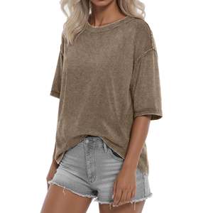 T-shirt en jersey de coton à manches courtes pour homme, coupe ample, couleur unie, col rond, coupe décontractée, longueur normale, tissu tricoté - Product Image 5
