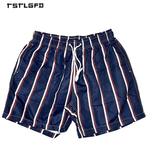 Shorts de Baño a Rayas para Hombre, Secado Rápido, con Cordón Ajustable, Casuales, de Longitud Corta, Cintura Media, Tela Satinada - Product Image 3