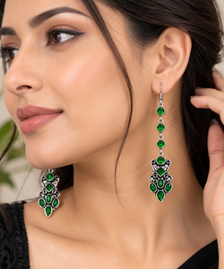 Boucles d'oreilles pendantes longues tendance en quartz rose, vente en gros |   Bijoux élégants plaqués argent antique pour femmes OEM/ODM - Product Image 4