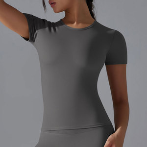 Custom Logo Women Crew Neck Full Sleeve Compression Comfortable Lightweight Plus Size Solid Yoga T Shirt Fitness Crop <b>Tops</b> - Product Image 3