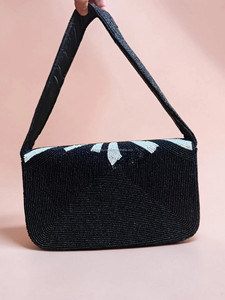Geometric Pattern Beaded Bohemian Shoulder <b>Bag</b> Crossbody Purse Black <b>White</b> <b>Evening</b> Clutch Party Handbag - Product Image 3