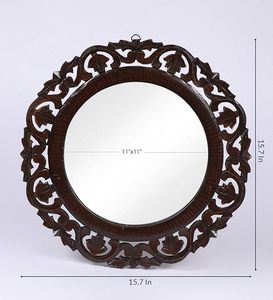 Miroir mural décoratif rond en bois massif sculpté à la main, grand format, style Art déco moderne, écologique, avec cadre floral pour la décoration intérieure - Product Image 2