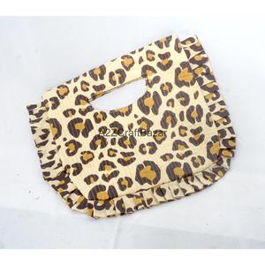 Leopard Print 100% Cotton Quilted Fabric Textile Shopping <b>Bag</b> With Ruffle Button Closure Hand Length Handle <b>Medium</b> Size Daily Us - Product Image 1