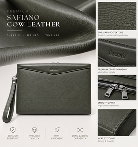 Pochette de luxe en cuir véritable pour homme avec logo, fermeture éclair, pochette de poignet, organiseur fin pour téléphone, portefeuille, passeport, voyage, bureau - Product Image 3