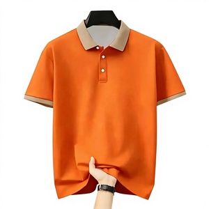 Men's Navy Blue Breathable Polyester/Cotton Jersey for Shirt Short Sleeve Knitted Solid Color Casual Button Down Collar Design - Product Image 5