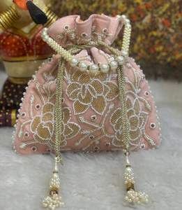 Sac pochette Potli en soie brodée très demandée, avec perles, pour femme, idéal pour mariage, fête, cadeau, sac à main, pochette de mariée, sac de soirée - Product Image 2