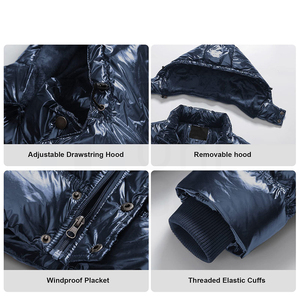 Veste d'hiver pour homme, bleue, matelassée, à capuche, avec garniture en fourrure, coupe-vent, épaisse, rembourrée de duvet, décontractée, coupe régulière, fermeture éclair - Product Image 5