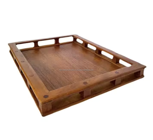 Plateau de service en bois rectangulaire Plateau de présentation de nourriture en bois de qualité supérieure Ustensiles de mariage créatifs d'Inde - Product Image 5