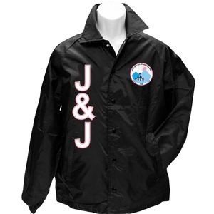 แจ็คเก็ต Jack & Jill Letter Line พร้อมปักตราสัญลักษณ์สีดำ กระดุมคุณภาพพรีเมียม เสื้อผ้าลำลองสำหรับงานต่างๆ จำหน่ายส่ง เสื้อคลุมสำหรับใส่ทุกวัน - Product Image 1
