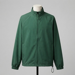 <b>Men</b> Green Lightweight Windbreaker <b>Jacket</b> Stand Collar Full Zip Outdoor <b>Running</b> Sports <b>Jacket</b> with Adjustable Hem - Product Image 1