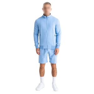 Highest Quality Men's Hoodies Short <b>Set</b> Light Blue Color Full Sleeve Cotton Casual Wear Men's Zip Hoodies Short <b>Set</b> - Product Image 1