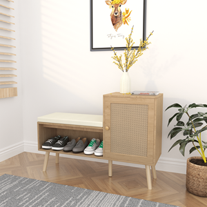 Panca Portascarpe 2-in-1 Moderna per Ingresso con Materiale in Rattan Naturale, 2 Ripiani Regolabili e Cuscino Rimovibile - Product Image 5