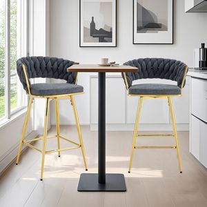 Two-Piece Dark Gray Cotton Linen <b>Chair</b> with Golden Metal Legs <b>Rotating</b> Swivel Design Rust-Proof Wear-Resistant for Bar Stools - Product Image 4