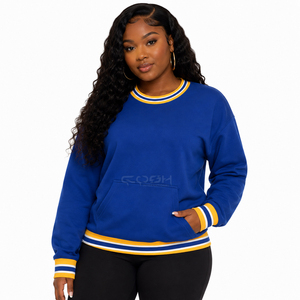 Sudadera Azul con Cuello Redondo y Rayas Blancas y Amarillas de la Hermandad Femenina Cosh International, Manga Larga, para Otoño - Product Image 1
