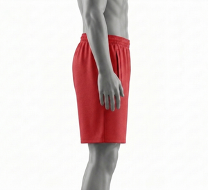 Shorts pour hommes à taille élastique rouge avec poches, coupe classique, couleur unie, vêtements de sport d'été - Product Image 2