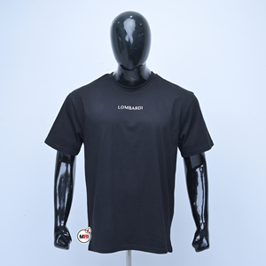 T-shirt en jersey de coton noir pour homme de qualité supérieure, à manches courtes, col rond, coupe classique, logo imprimé, style décontracté, avec options OEM/ODM - Product Image 1