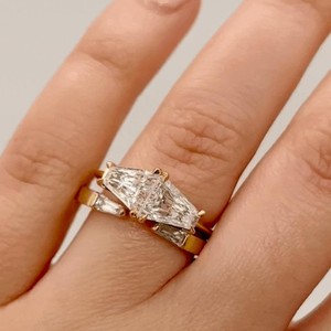 Keystone Cut Lab Grown Diamond Toi Et Moi Engagement <b>Ring</b> 14K Solid Gold 2Ctw <b>Two</b> <b>Stone</b> Minimalist Modern Bridal Statement Bands - Product Image 4
