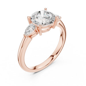 Anillo de compromiso y boda de oro con corte redondo, diseño de racimo, con gemas laterales en forma de pera y engaste de púas, para mujer - Product Image 5