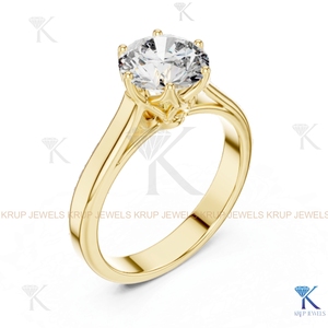 Anillo de Compromiso Clásico de Oro Sólido con Diamante Redondo Cultivado en Laboratorio, Solitario de 6 Puntas - Product Image 5