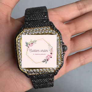 Montre mécanique analogique en acier inoxydable personnalisée, sertie de moissanite noire et blanche, faite à la main, pour hommes et femmes - Product Image 1