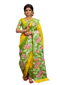 Sari de Seda Floral con Blusa para Mujer, Traje Tradicional Indio, Pakistaní y de Bangladesh, para Bodas y Fiestas - Product Image 1