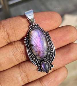 Pendentif en labradorite fait main, argent sterling 925, collier vintage bohème, bijoux en pierres précieuses, cadeau NIKHIL GEMS, unisexe, fiançailles - Product Image 3