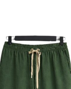 Women Beige Shirt And Dark Green Wide Leg <b>Pants</b> Two Piece Set Casual Linen Summer Outfit Custom OEM Clothing Manufacturer - Product Image 6