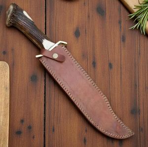 Cuchillo de Camping Hecho a Mano con Acero D2 y Mango de Cuerno de Ciervo, Borde Parcialmente Dentado, Ligero y Duradero para Uso en Exteriores - Product Image 5