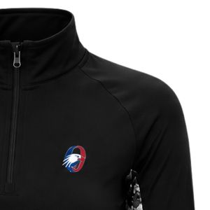 Haut de sport pour femme noir personnalisé par le fabricant, à quart de zip, avec empiècement floral sur la manche, à manches longues, pour l'entraînement et le sport - Product Image 4