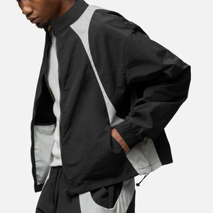 Unisex <b>Black</b> Windproof Waterproof Breathable Racer Jacket Gray Color Blocking Hooded Zipper Closure Sporty High Street Style - Product Image 3