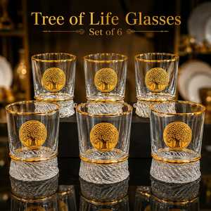 Verre à shot de luxe Tree Life, pièce unique, transparent avec bordure dorée, emblème d'arbre décoratif, cristal texturé pour cocktail - Product Image 5