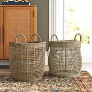 Lot de 2 paniers ronds en rotin tissés à la main Solution de stockage tissée naturelle - Product Image 2