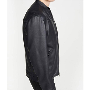 Veste de moto pour homme en cuir véritable noir, écologique, imperméable, col montant, fermeture éclair, respirante, coupe ajustée, longueur standard - Product Image 3