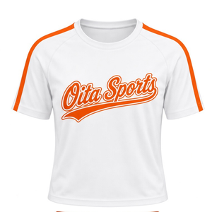 Ensemble uniforme de cheerleading blanc et orange, chemise à manches courtes, jupe plissée, vêtements de sport d'équipe, entraînement athlétique, performance, pratique - Product Image 3