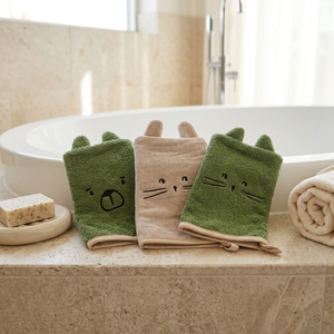 Juego de 3 Guantes de Baño para Bebé, Manoplas de Felpa con Diseño de Animales, Paño de Baño para Niños, Marioneta de Mano de Oso, Conejo, Gato, Sets de Regalo, Colección de Marca Privada - Product Image 4