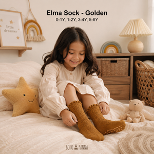 Bohopanna Elma <b>Sock</b> Golden Cotton Anti-Slip Kids <b>Socks</b> 0-1Y 1-2Y 3-4Y 5-6Y Unisex Boho Style Home Use - Product Image 1