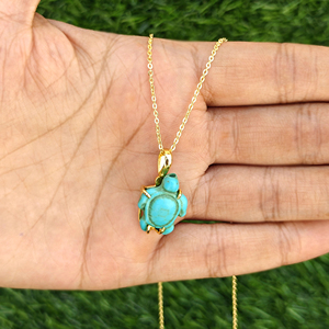 Blue Turquoise Turtle Statement Necklace 18K Gold Plated Brass Claw Setting Gemstone Pendant Fashion Jewelry Handmade Gift - Product Image 5