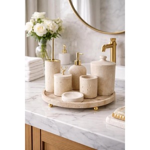 Nouveauté : Ensemble de salle de bain rond en marbre, six pièces, style minimaliste, facile à nettoyer - Product Image 2