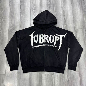 Custom Oversized Zip Up Hoodie Men 100% Cotton Heavyweight Embroidered Streetwear Hoodie OEM Vintage Washed Fleece Zip Hoodie - Product Image 6