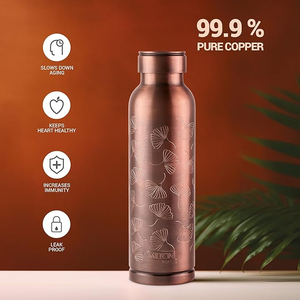 ขวดน้ำทองแดงลายตะวันออกแบบพกพาพร้อมฝาสีดำ - Product Image 5