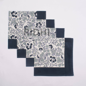 Serviettes en coton bleu floral faites à la main, imprimées au bloc, réutilisables, pour la table, vente en gros, pour mariages, fêtes, hôtels - Product Image 2