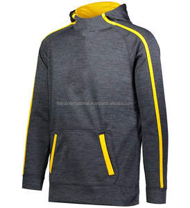 Custom <b>Men's</b> Slim Fit Grey <b>Hoodie</b> High Collar & <b>Yellow</b> Lining 100% Cotton Summer Style Digital Printing with Own Logo - Product Image 4